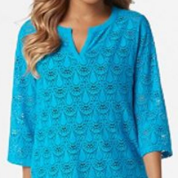 Denim & Co Beach Side Tide Knit Lace Cover-Up 1726 - Picture 3 of 4